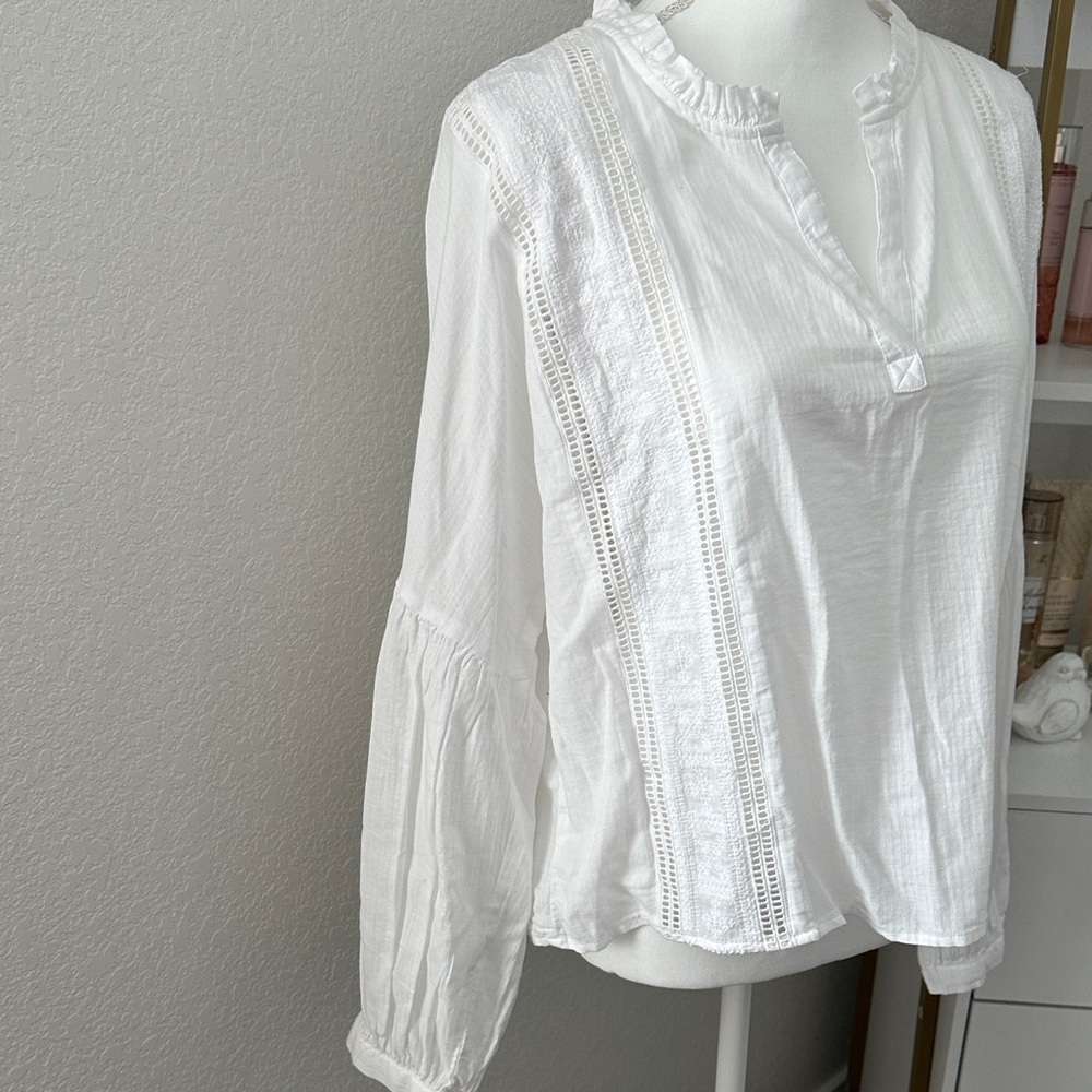 a.n.a White Long Sleeve Lightweight Cotton Peasant Blouse - Picture 4 of 6